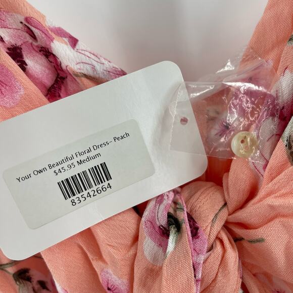 PROMESA Dress Size Medium NWT Floral Peach Button Down Tie Mini Boutique - Picture 6 of 16